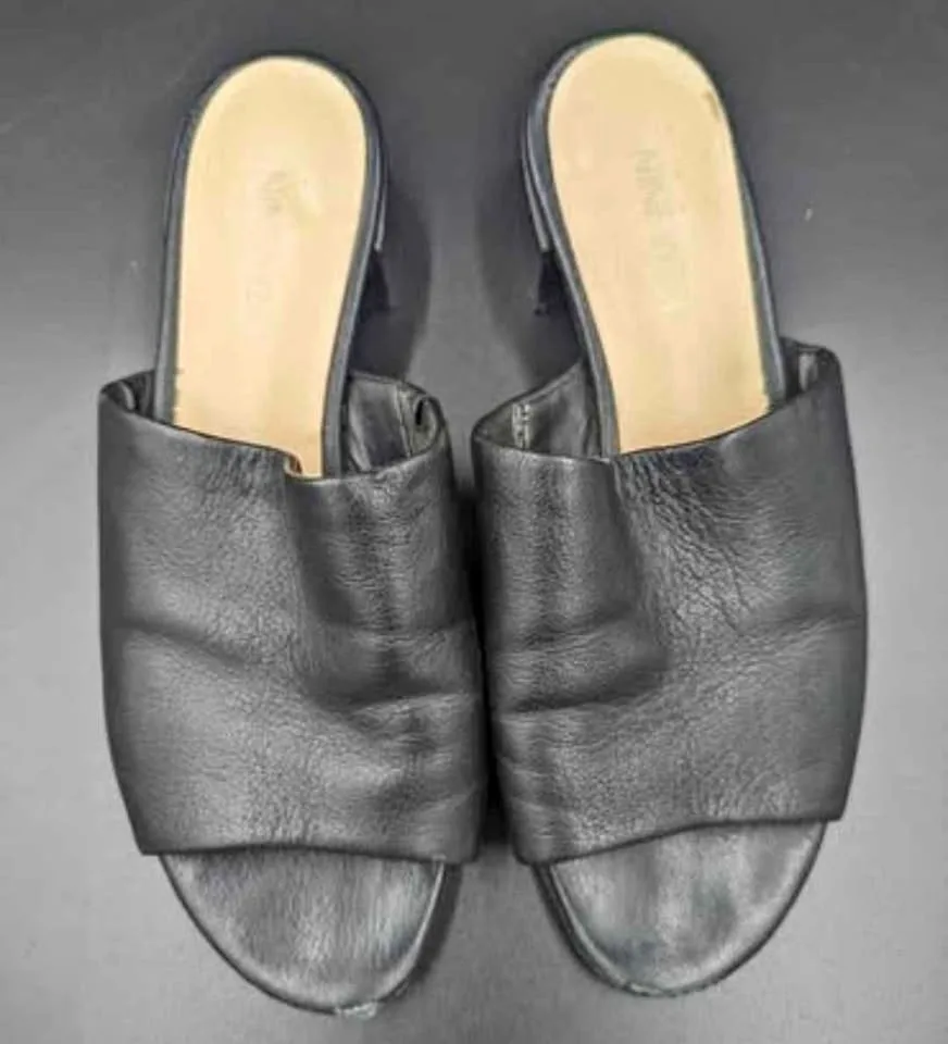 Women’s Size 5.5 Nine West Black Leather Mules thumbnail
