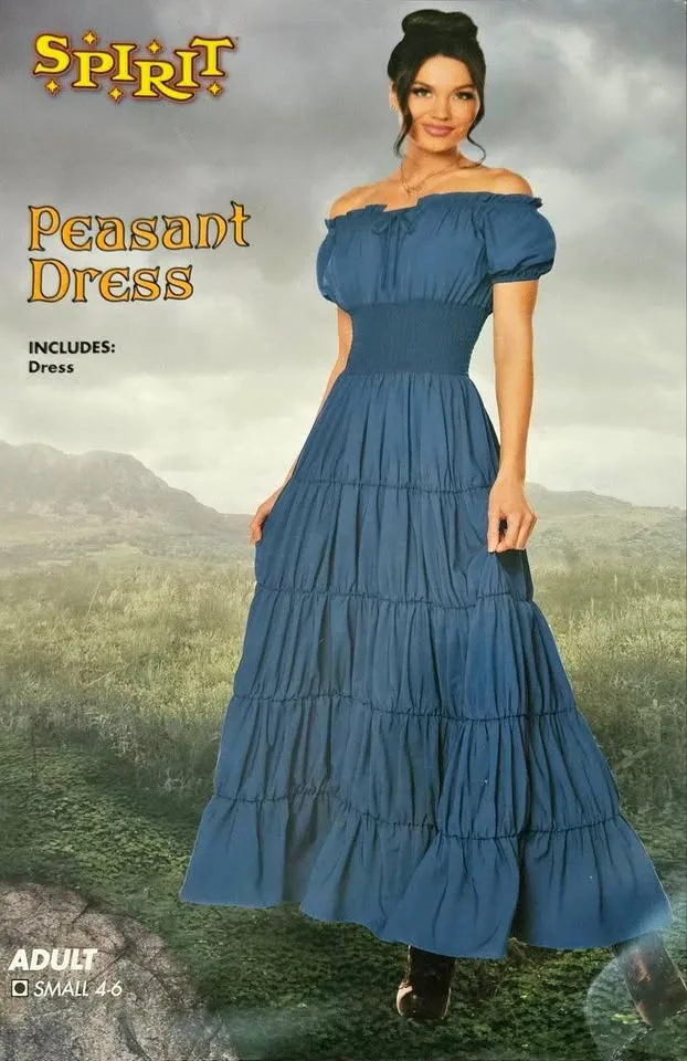 Blue Peasant Dress Costume – Adult Small (4–6)