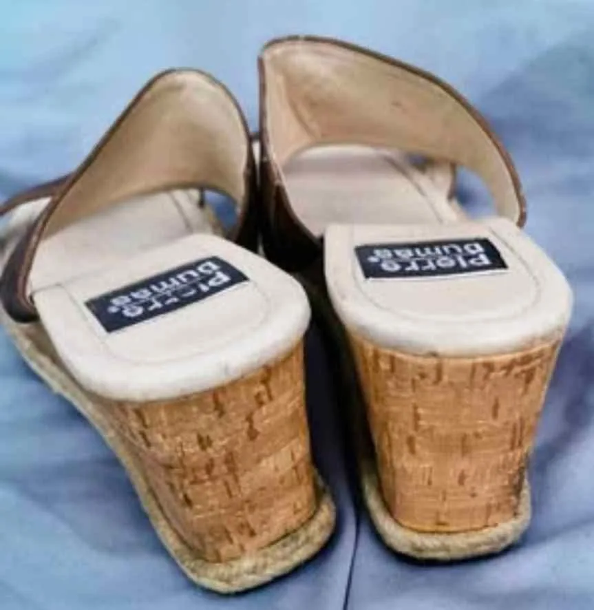 Size 8 Pierre Dumas Brown Wedge Slide Sandals – 2 Straps image indicator(2)