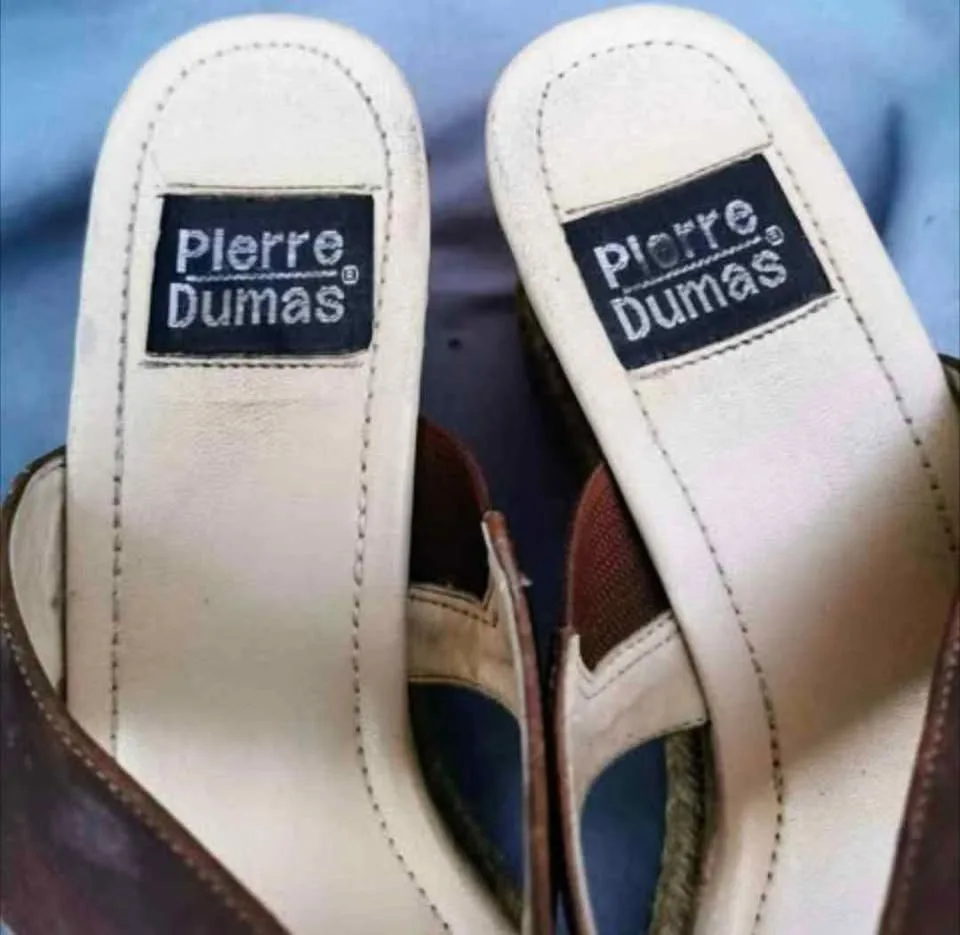 Size 8 Pierre Dumas Brown Wedge Slide Sandals – 2 Straps image indicator(3)