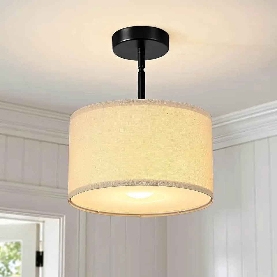 Fabric Semi Flush Mount Lighting Fixture thumbnail