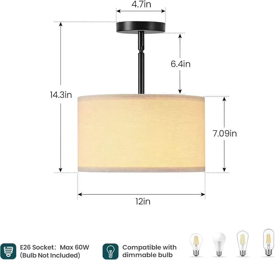 Fabric Semi Flush Mount Lighting Fixture image indicator(4)