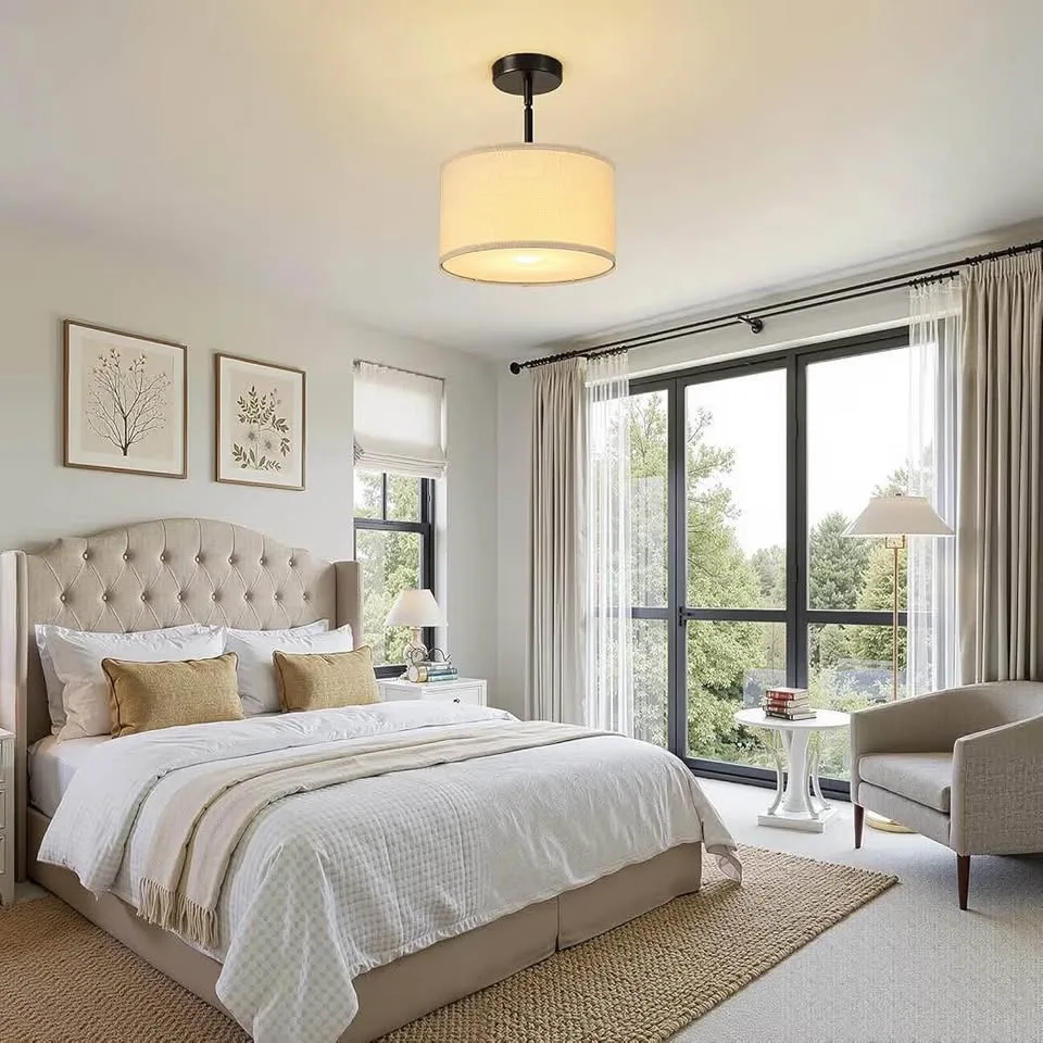 Fabric Semi Flush Mount Lighting Fixture image indicator(6)