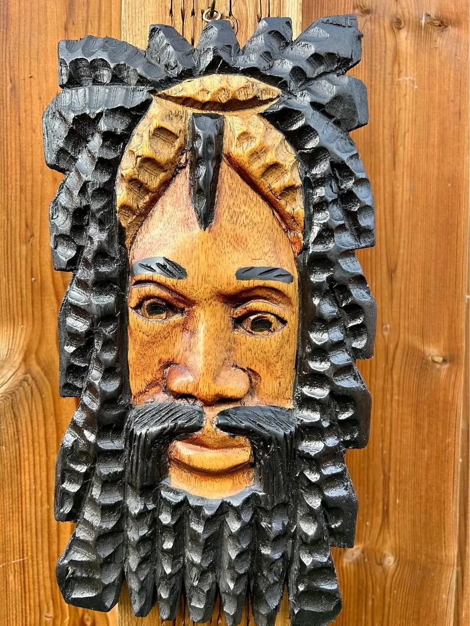 Vintage Jamaican Carved Wood Head – Rasta Art Mask 11” thumbnail