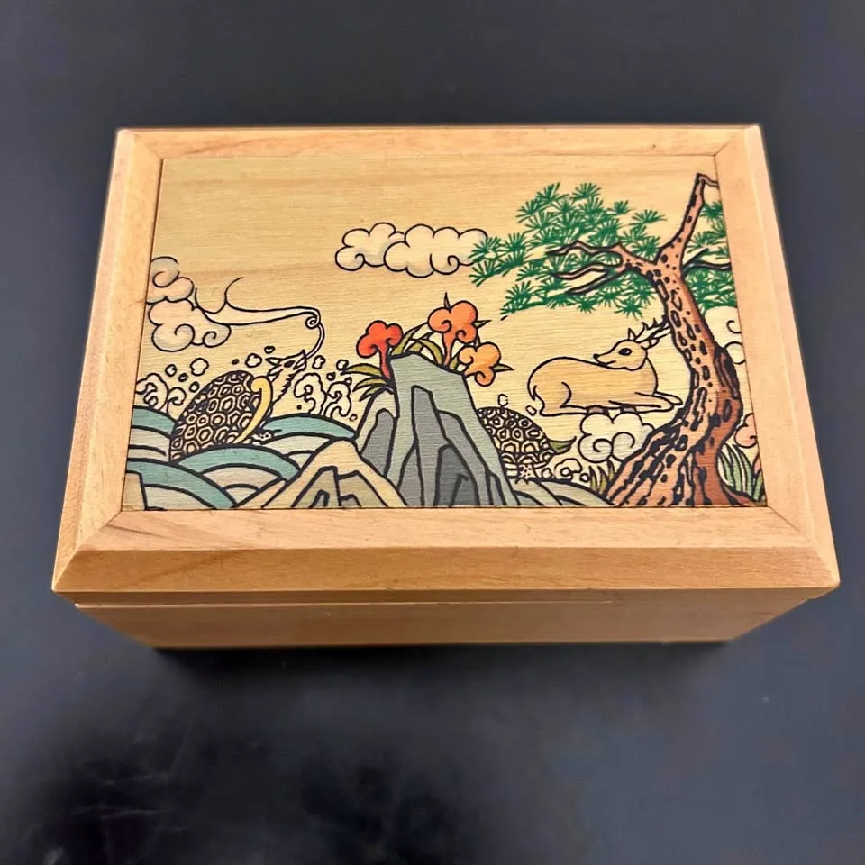 Handcrafted Wooden Trinket Box – Asian Art Design thumbnail