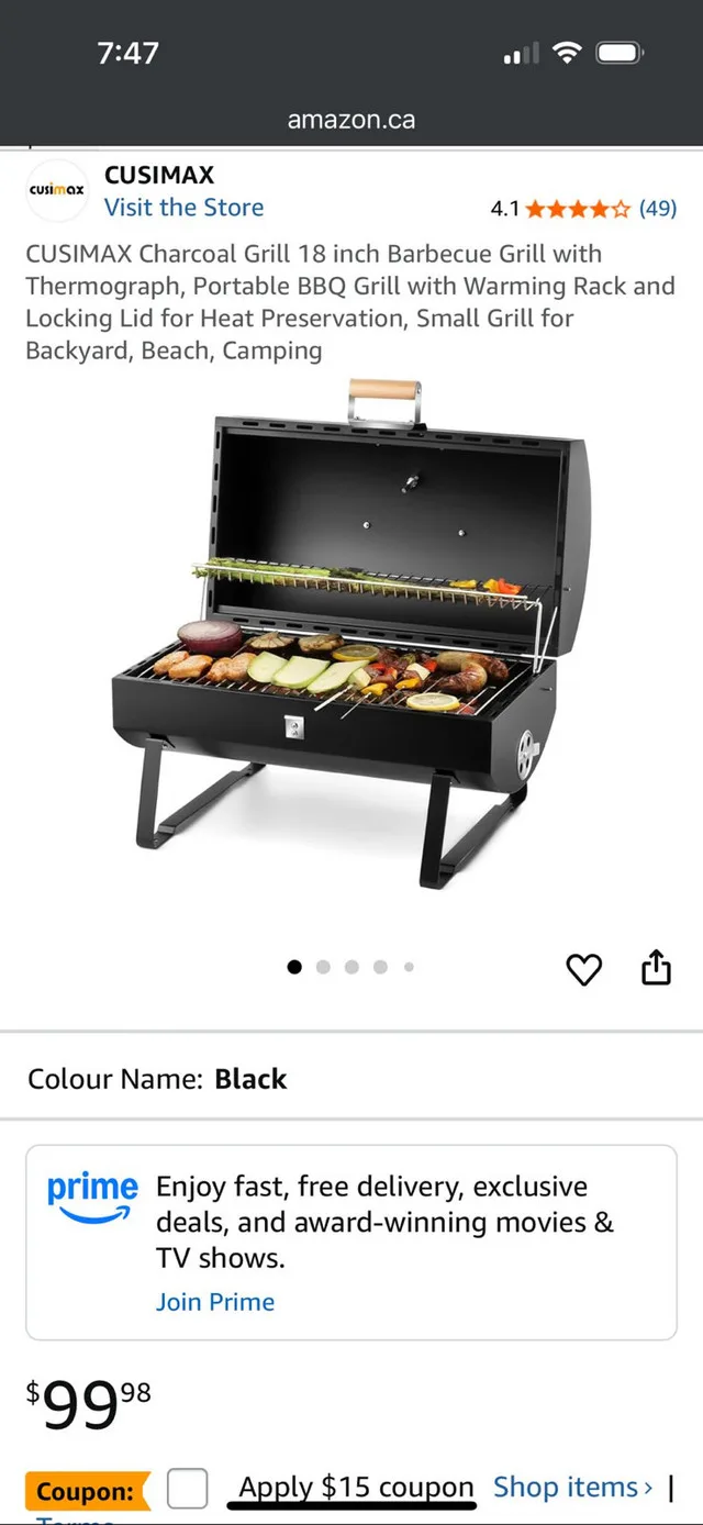 CUSIMAX Charcoal Grill Brand New thumbnail