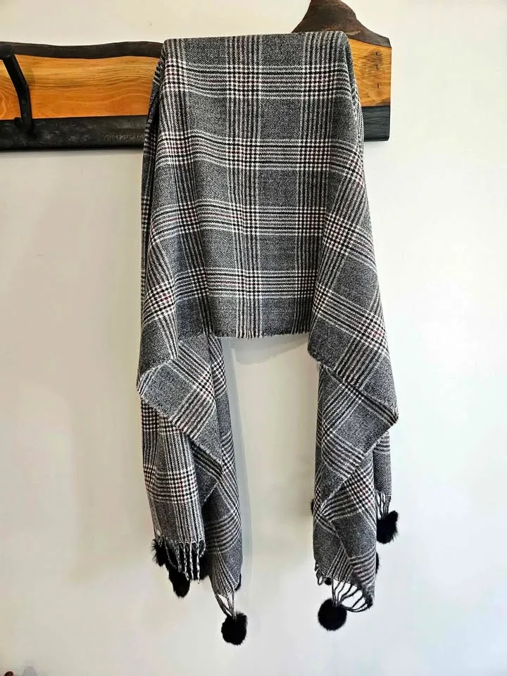 NEW 100% Cashmere Pashmina with Pom Poms thumbnail
