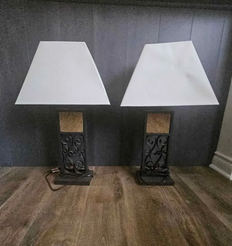 Pair of Elta Ashley Furniture Table Lamps Brown Metal/Slate image indicator(2)