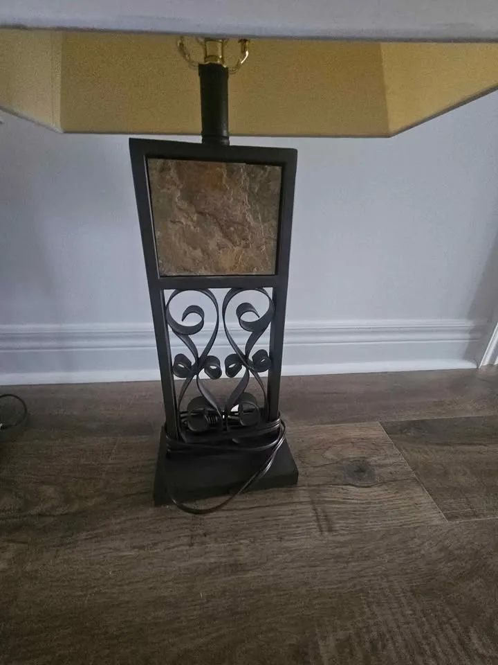 Pair of Elta Ashley Furniture Table Lamps Brown Metal/Slate image indicator(3)