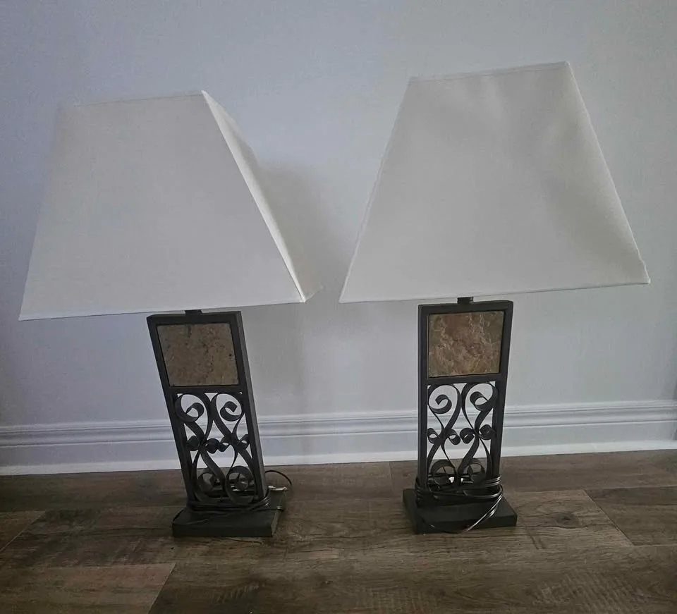 Pair of Elta Ashley Furniture Table Lamps Brown Metal/Slate image indicator(5)