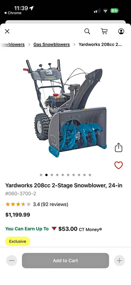 Yardworks 208cc 2 Stage Snowblower 24 inch - Gas Powered