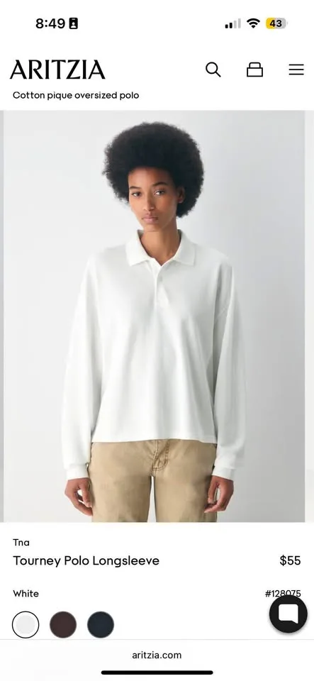 Aritzia Tourney Polo Longsleeve Size M NWT