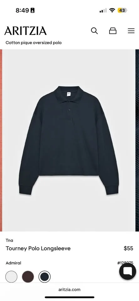 Aritzia Tourney Polo Longsleeve Size S NWT