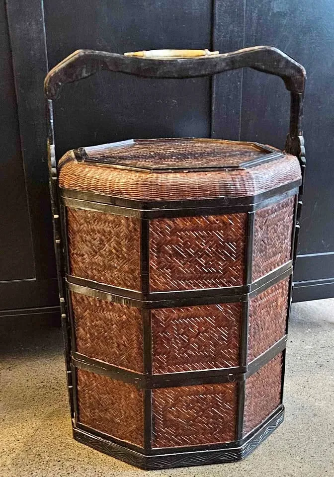 Antique large Chinese woven wedding basket thumbnail