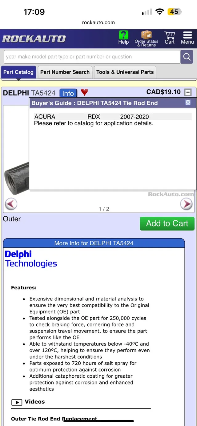 Acura RDX outer tie rod - $19 image indicator(4)
