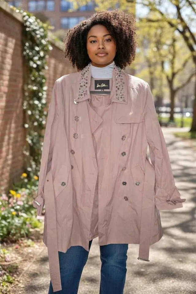 SAM EDELMAN Pink Studded trench jacket/coat X Large