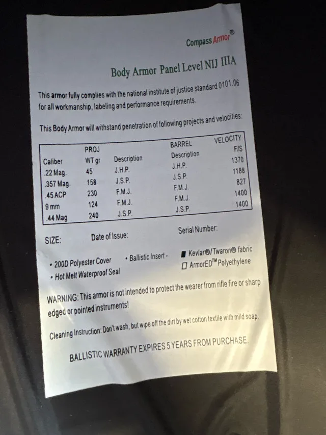 Compass Armor Bullet Proof Vest image indicator(2)