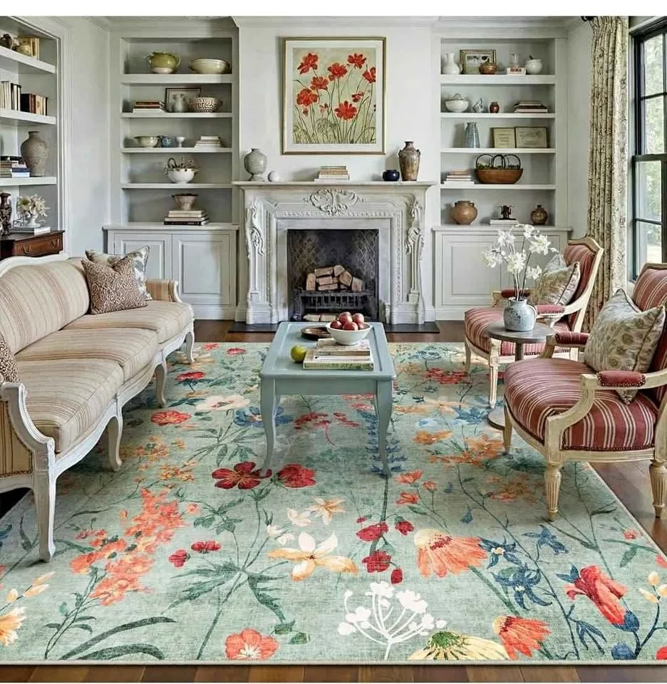 8x10 Area Rug Floral Washable Living Room Boho Kitchen