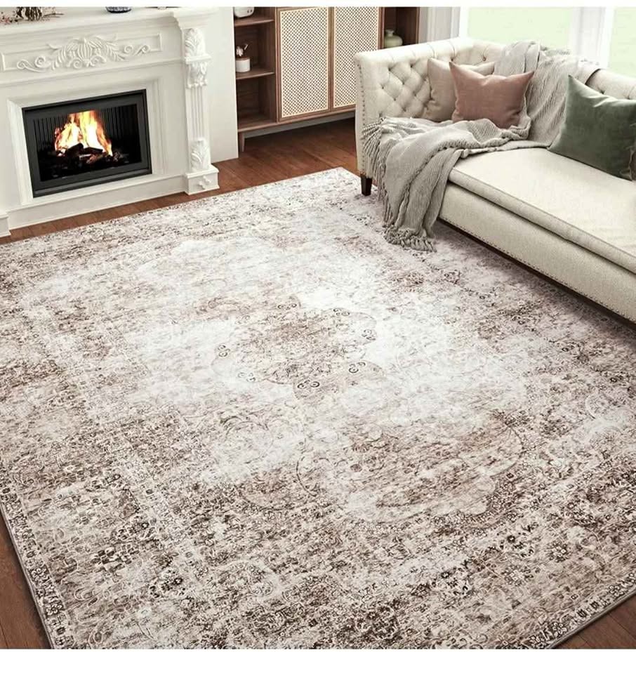 Brown Vintage Distressed 9x12 Washable Area Rug