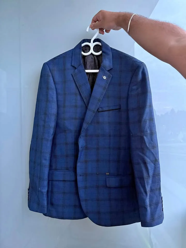 GREAT DEAL Blue Checkered Tuxedo – Luxury Fabric, Only $50 thumbnail
