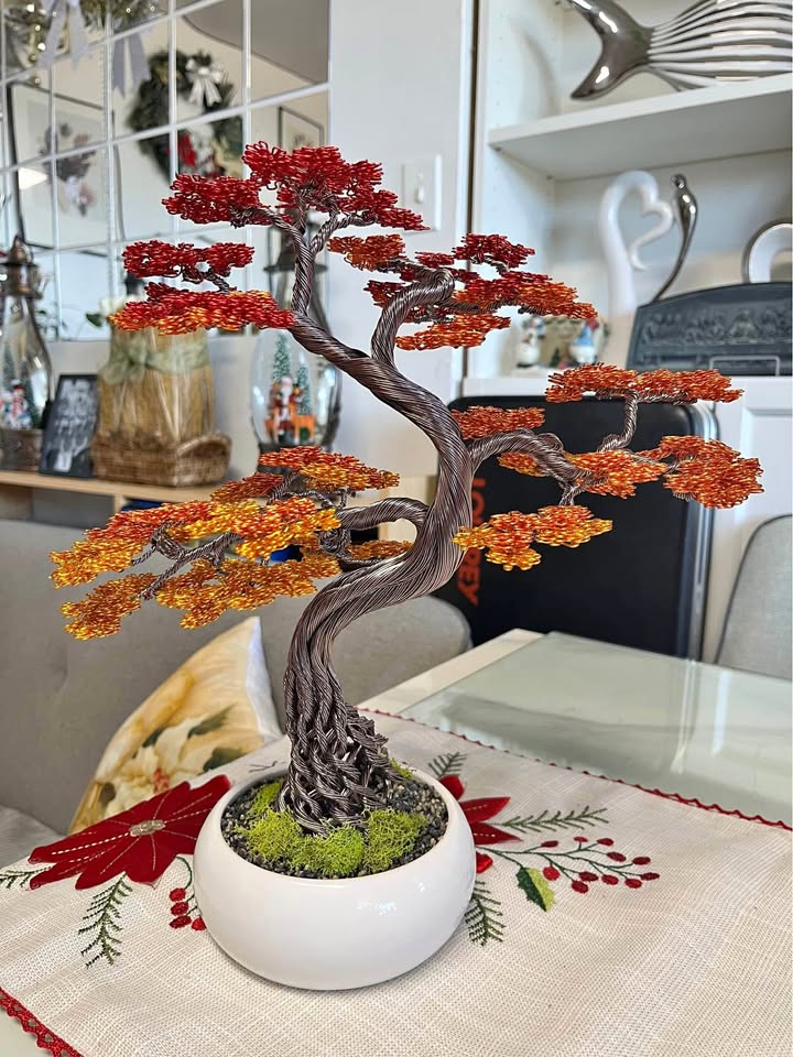 Handcrafted Autumn Aluminum Bonsai Tree