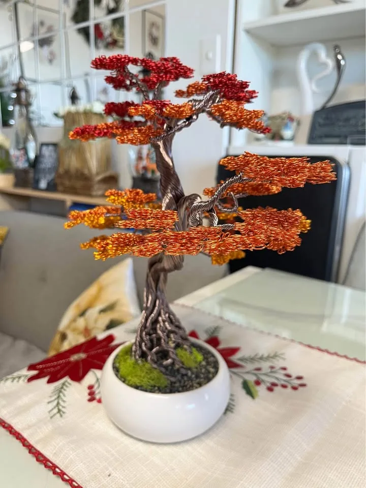 Handcrafted Autumn Aluminum Bonsai Tree image indicator(2)