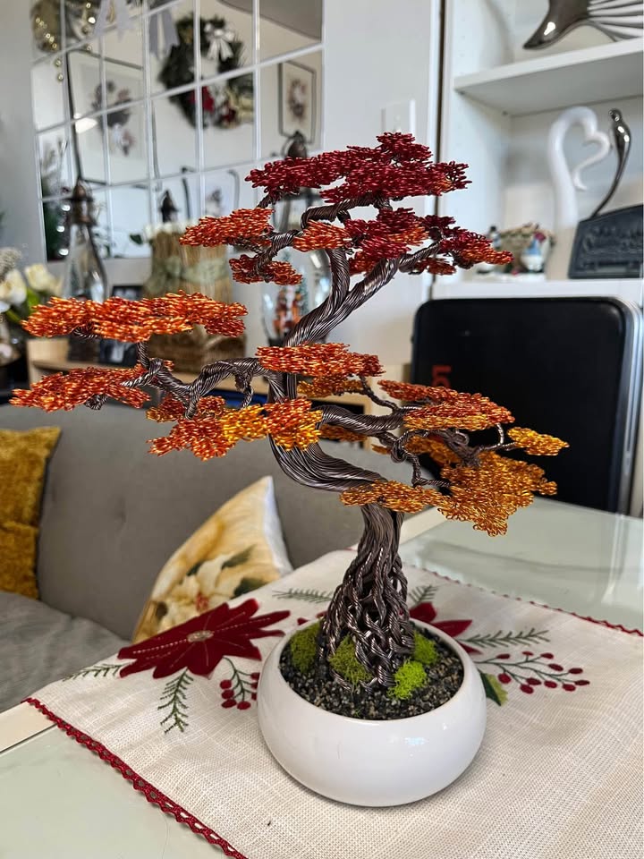 Handcrafted Autumn Aluminum Bonsai Tree - photo 3