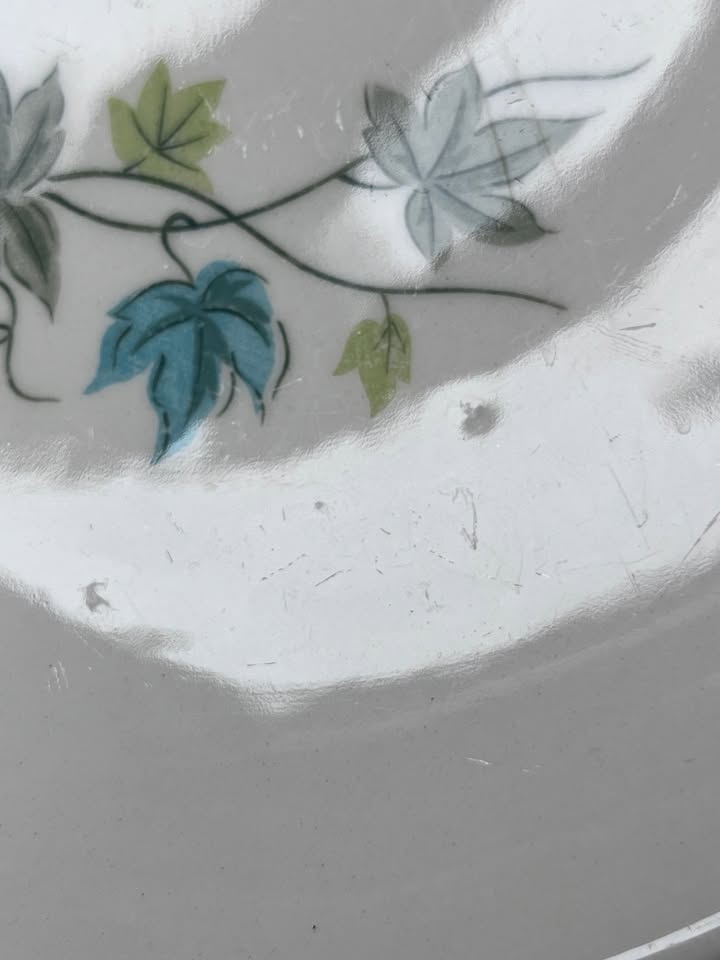 Green leaves hand painted in Japan platter - photo 5