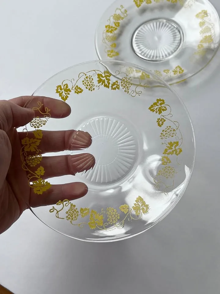 Anchor hocking dessert plates - 2 pc - yellow, vineyard pattern thumbnail