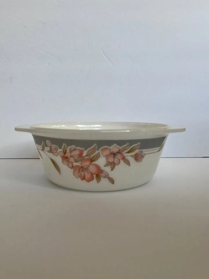 Vintage Indopal Milk Glass Cookware Pink Iris thumbnail