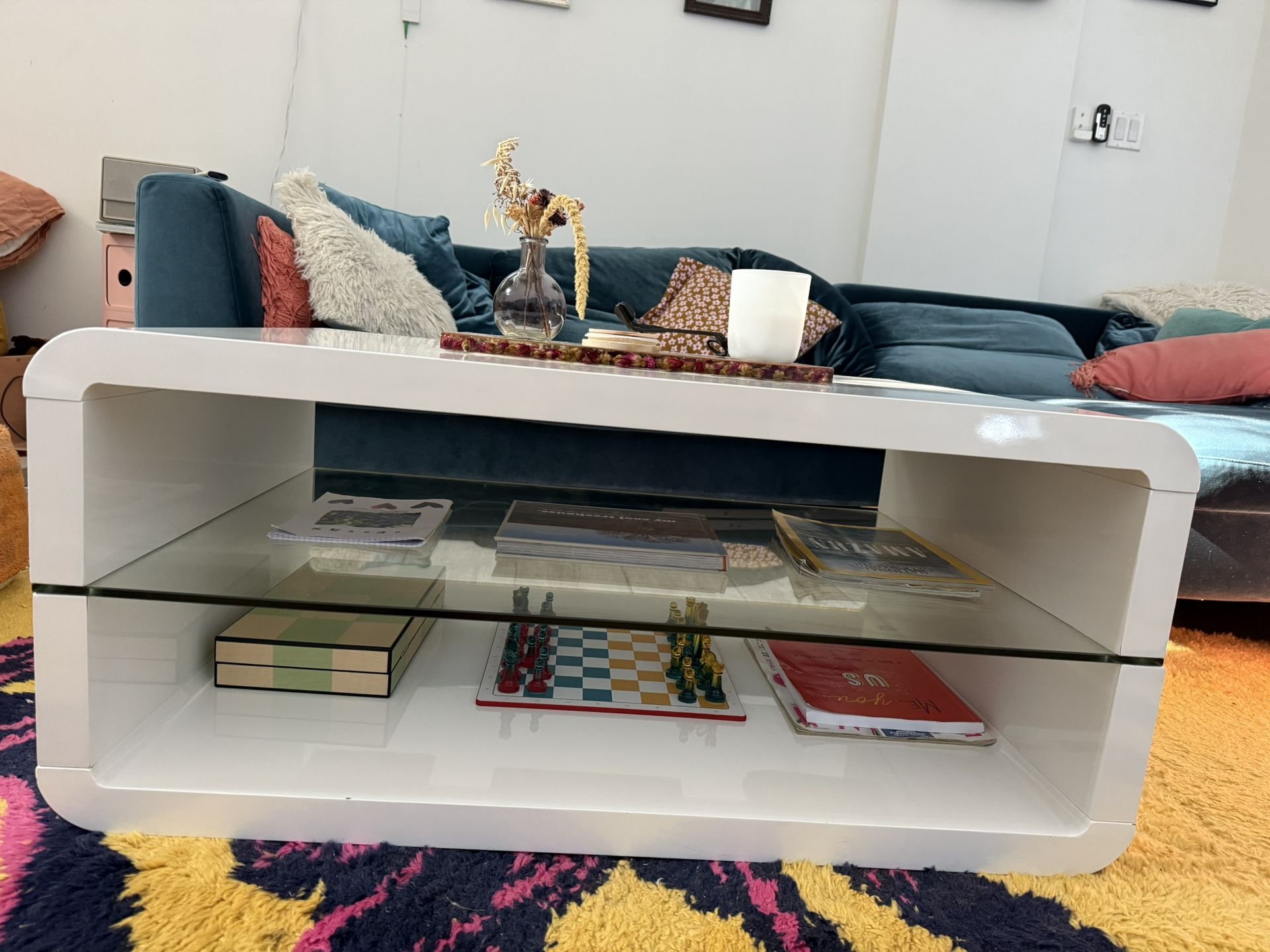 White Rectangular Coffee Table w/ Storage Shelf