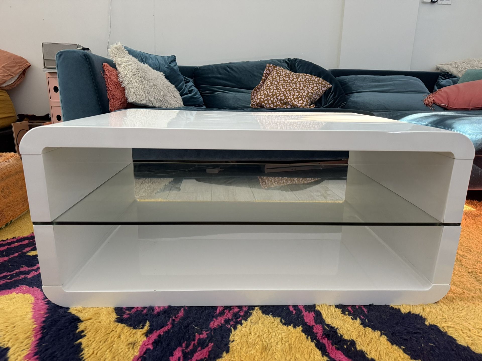 White Rectangular Coffee Table w/ Storage Shelf - photo 2