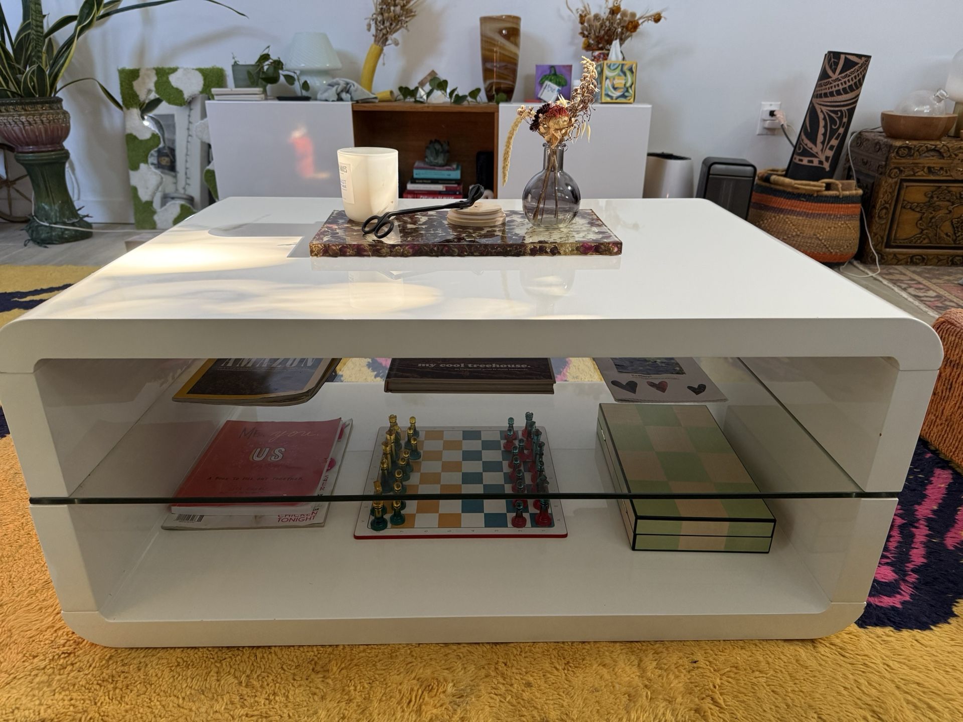 White Rectangular Coffee Table w/ Storage Shelf - photo 3
