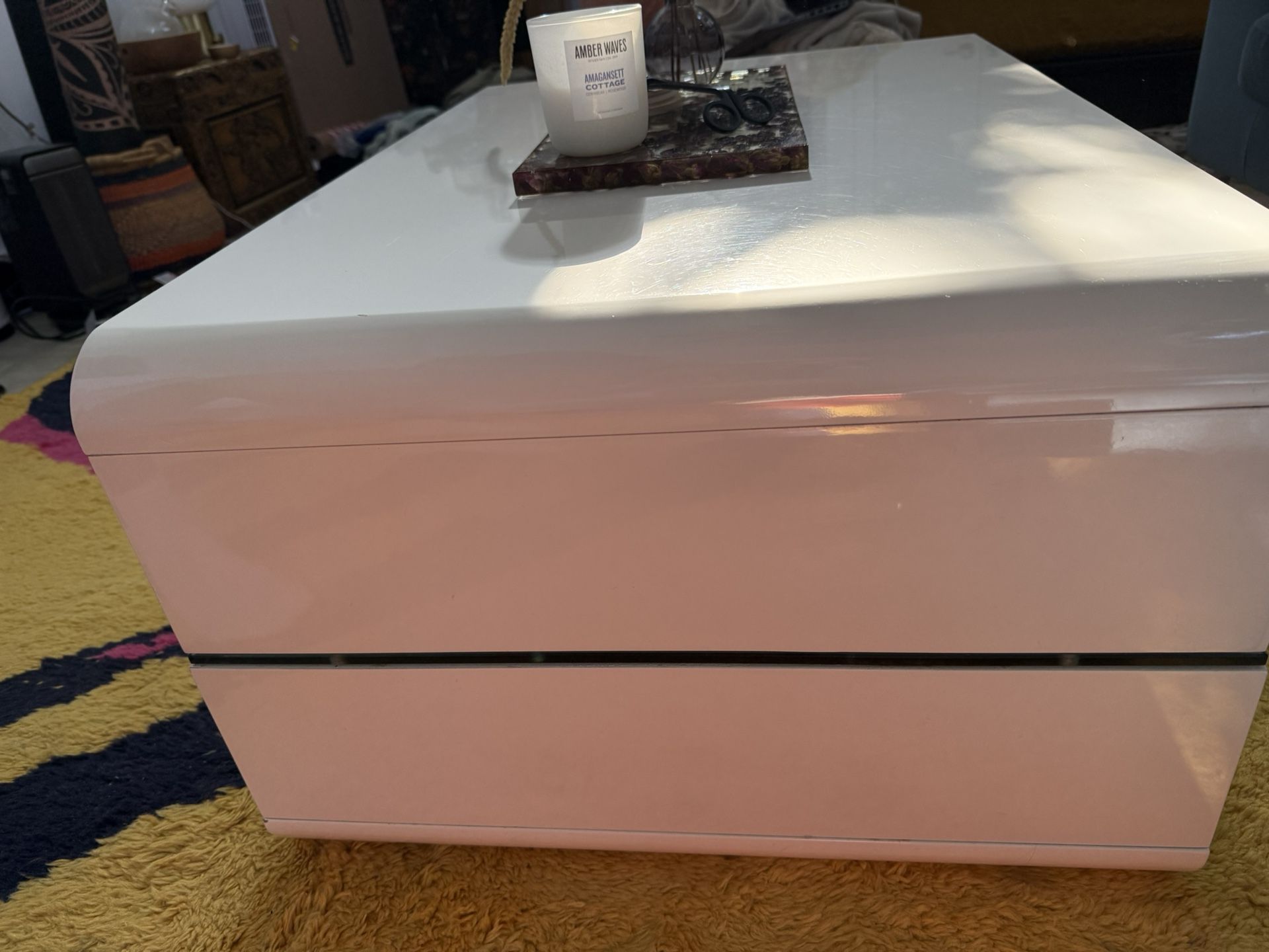 White Rectangular Coffee Table w/ Storage Shelf - photo 4