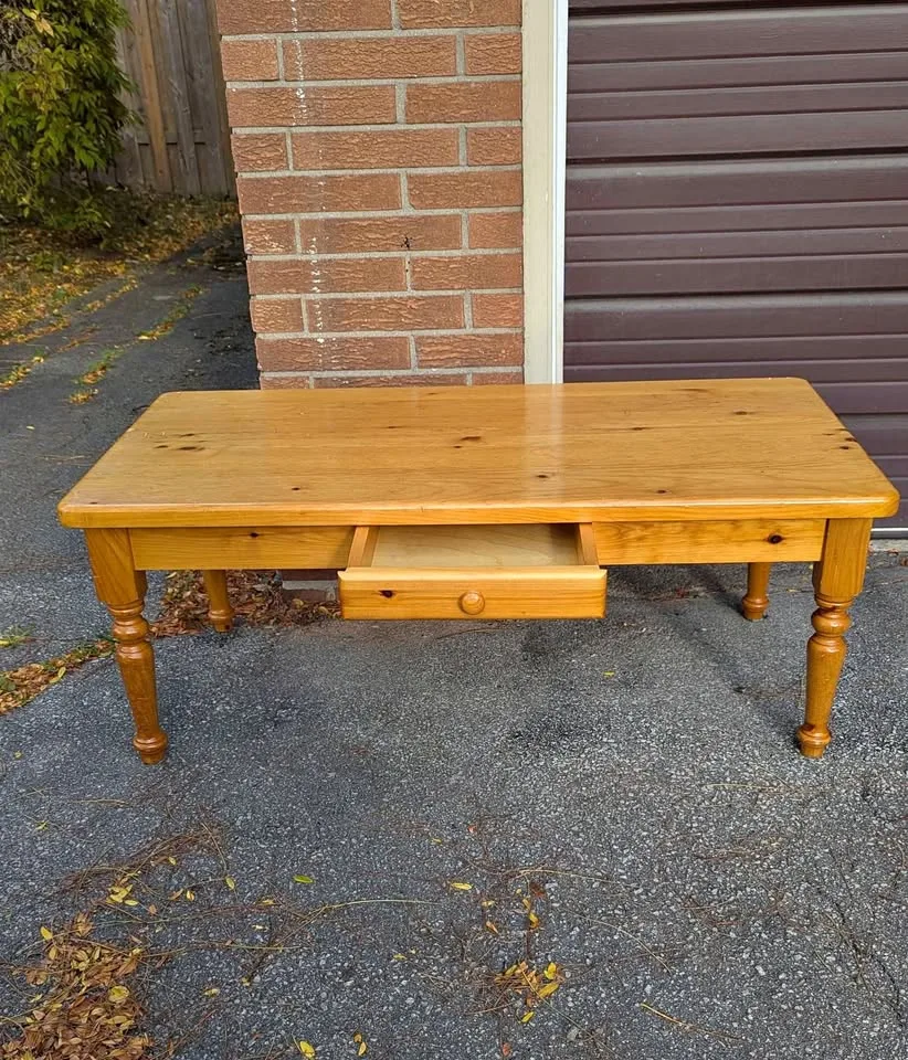 Vintage Solid Pine Coffee Table w/ Drawer