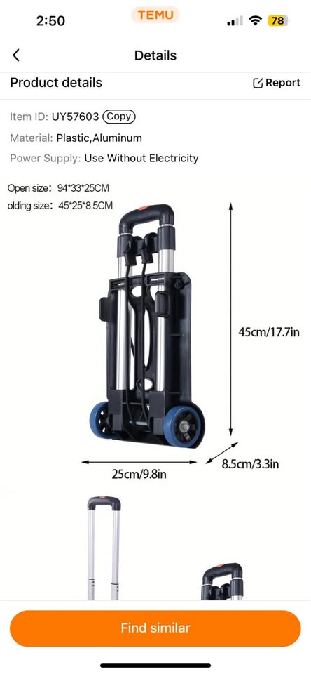 Ultra-Light Folding Trolley with 2 Wheels - Black - photo 2