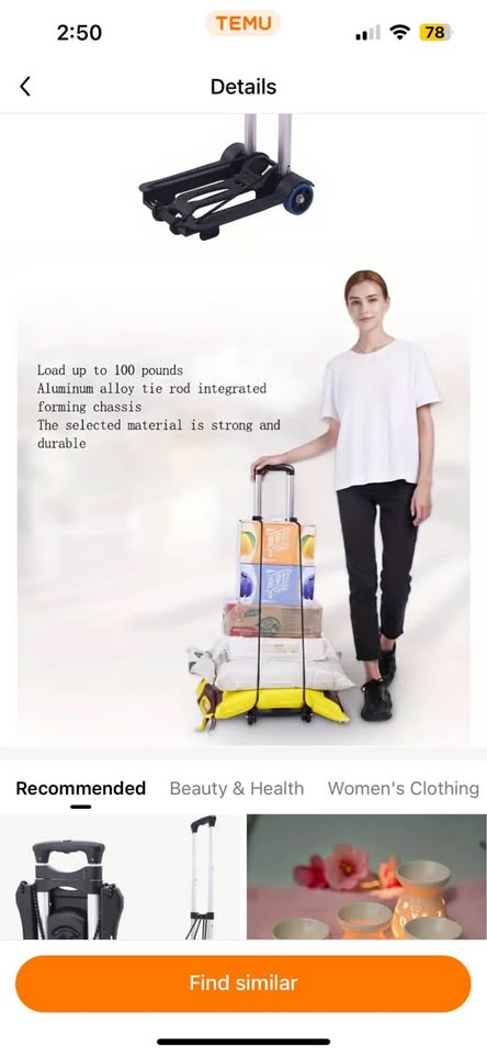 Ultra-Light Folding Trolley with 2 Wheels - Black - photo 3