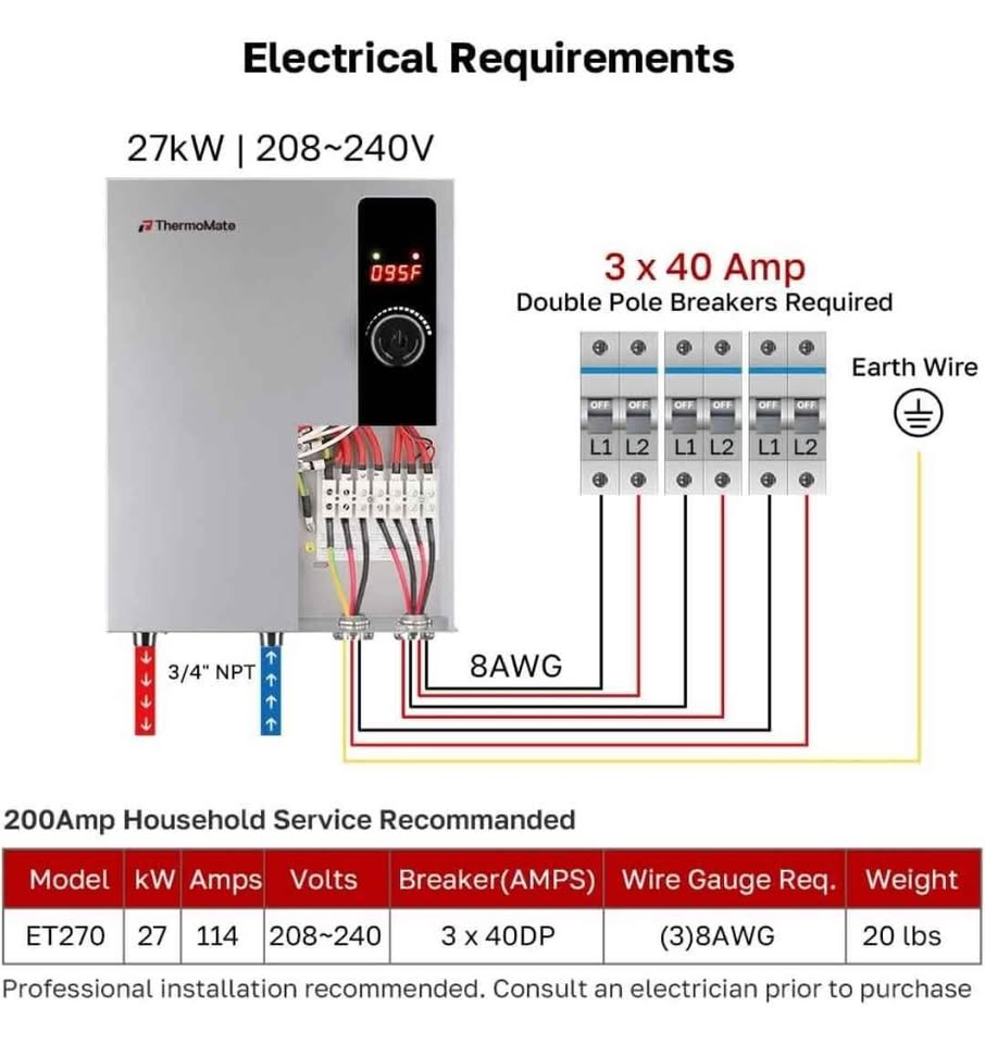 Tankless Water Heater Electric 27kW 208~240 Volt - photo 2