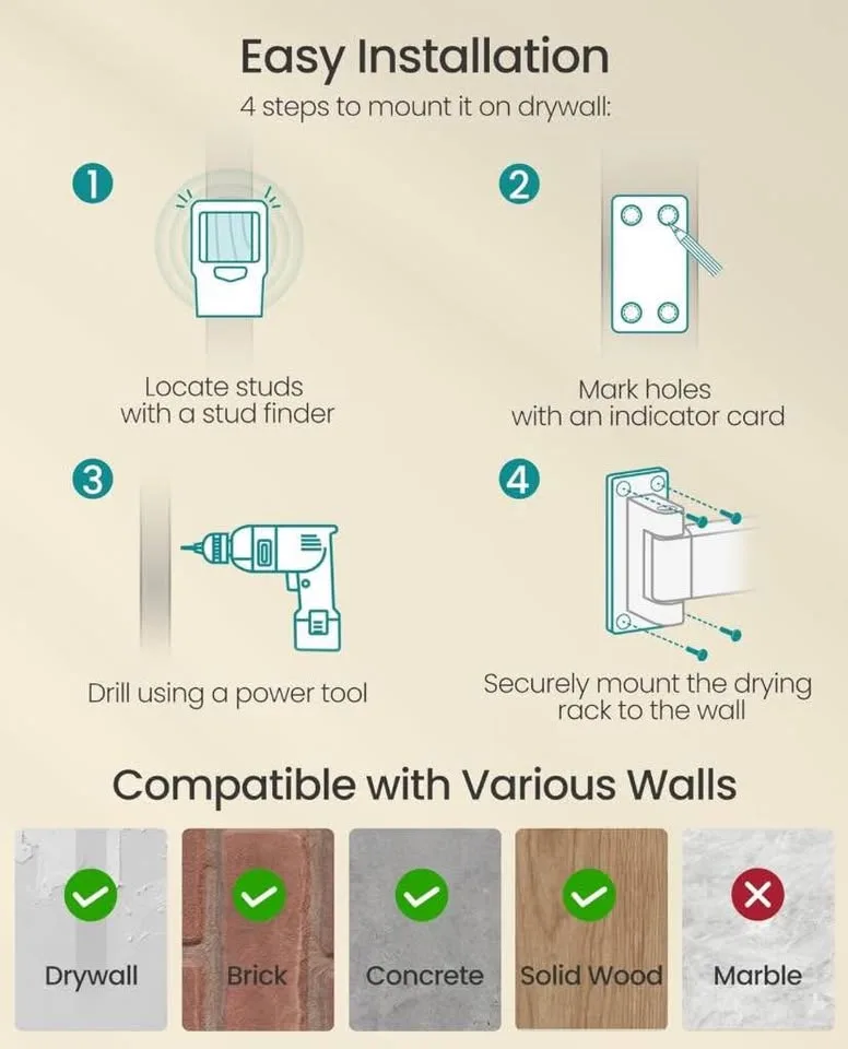 Brand New SONGMICS Wall-Mounted Clothes Drying Rack image indicator(4)