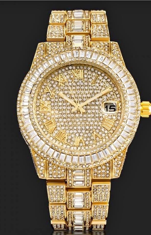 Iced Hiphop Gold Platted Roman Letter Watch Bling