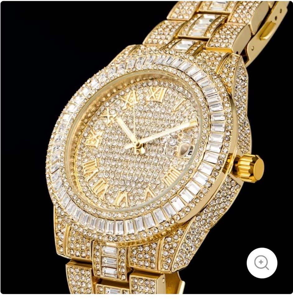 Iced Hiphop Gold Platted Roman Letter Watch Bling - photo 2