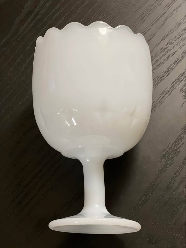 Vintage White Milk Glass Bowl Compote Scallop Top 6” - photo 4
