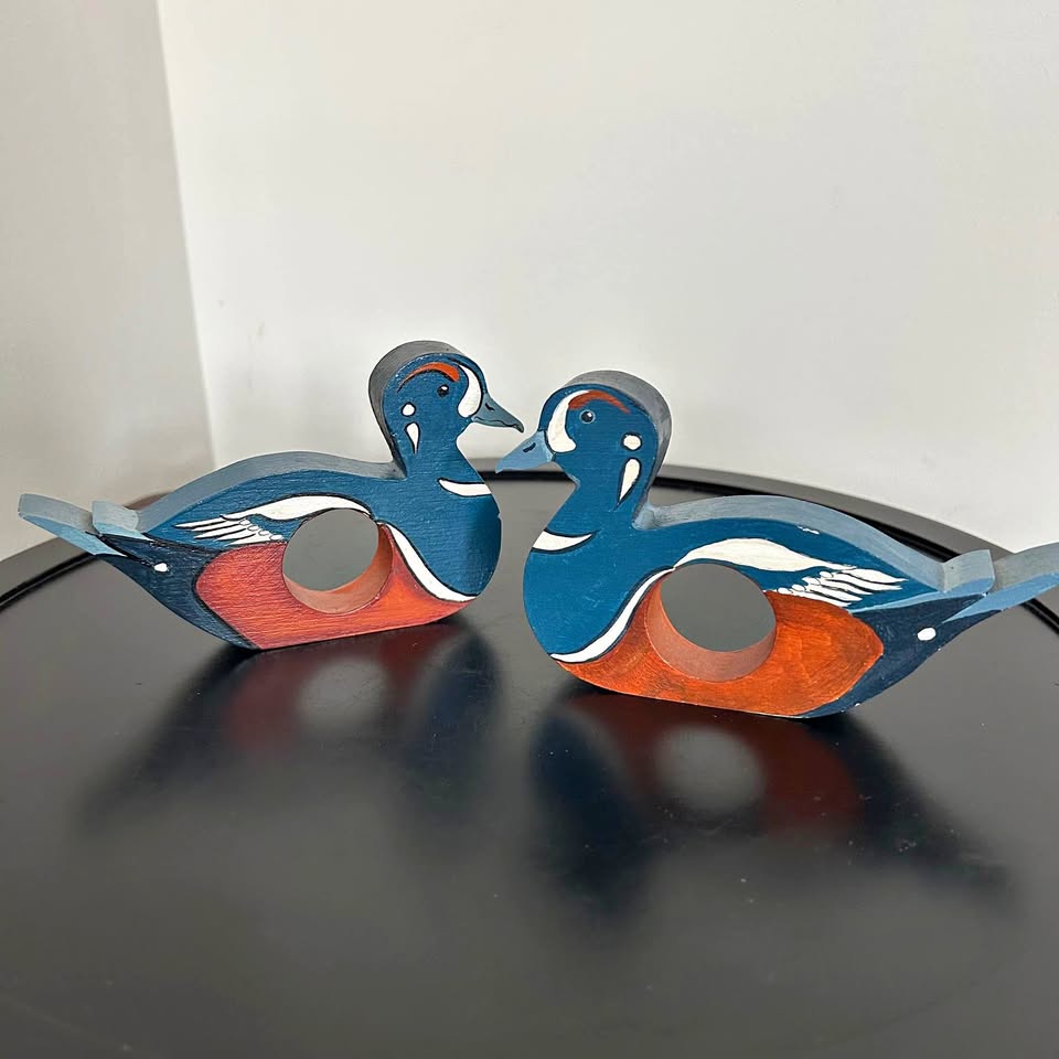 Vintage Napkin Holders Hand-Painted Wooden Ducks