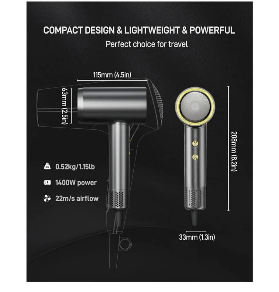 Hair Dryer High Speed Ionic, 110000 RPM Travel Blow Dryer image indicator(2)