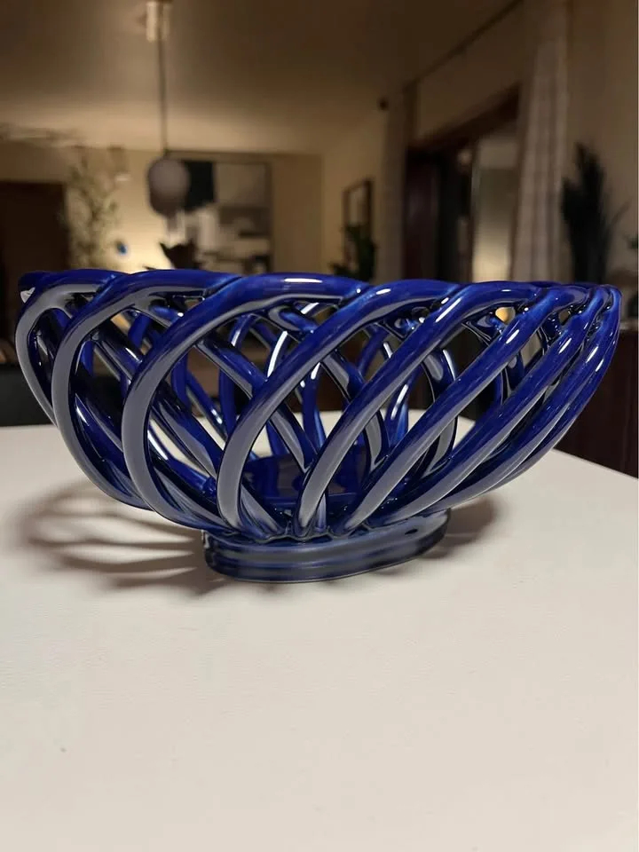 Eucalyptus Stoneware Cobalt Blue Woven Bread Bowl Basket image indicator(2)