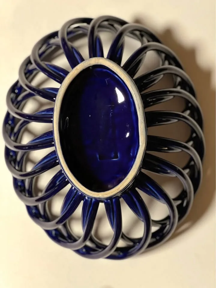 Eucalyptus Stoneware Cobalt Blue Woven Bread Bowl Basket image indicator(3)