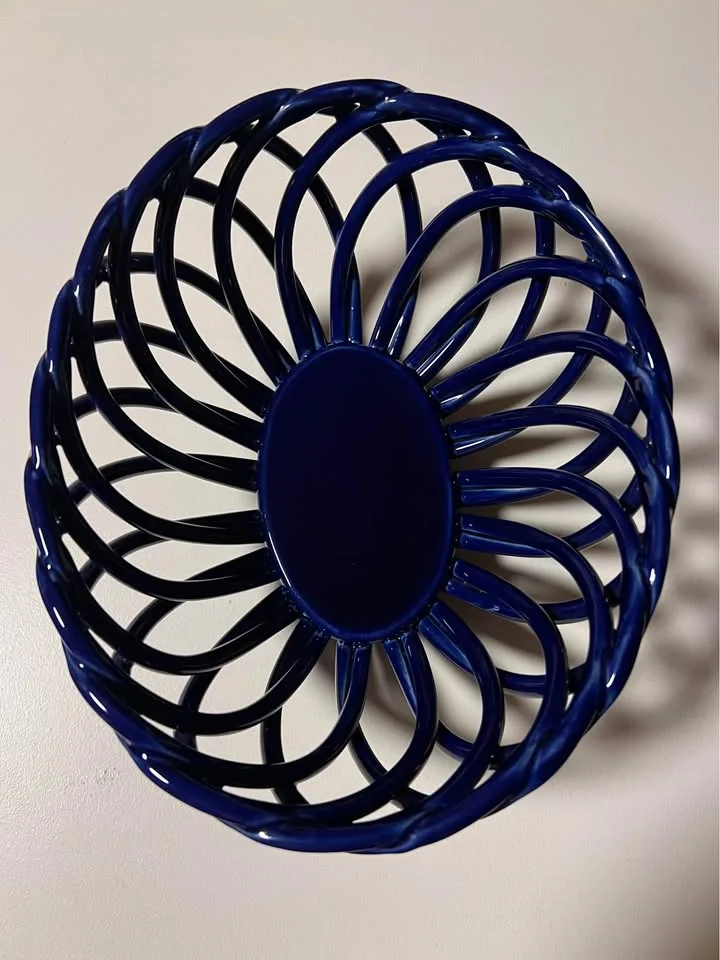 Eucalyptus Stoneware Cobalt Blue Woven Bread Bowl Basket image indicator(4)