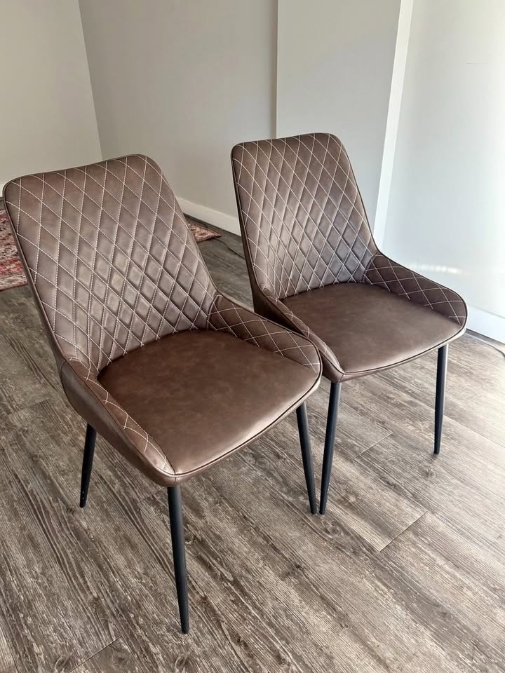 Set of 2 Modern Brown Leather Dining Chairs - $70 for both