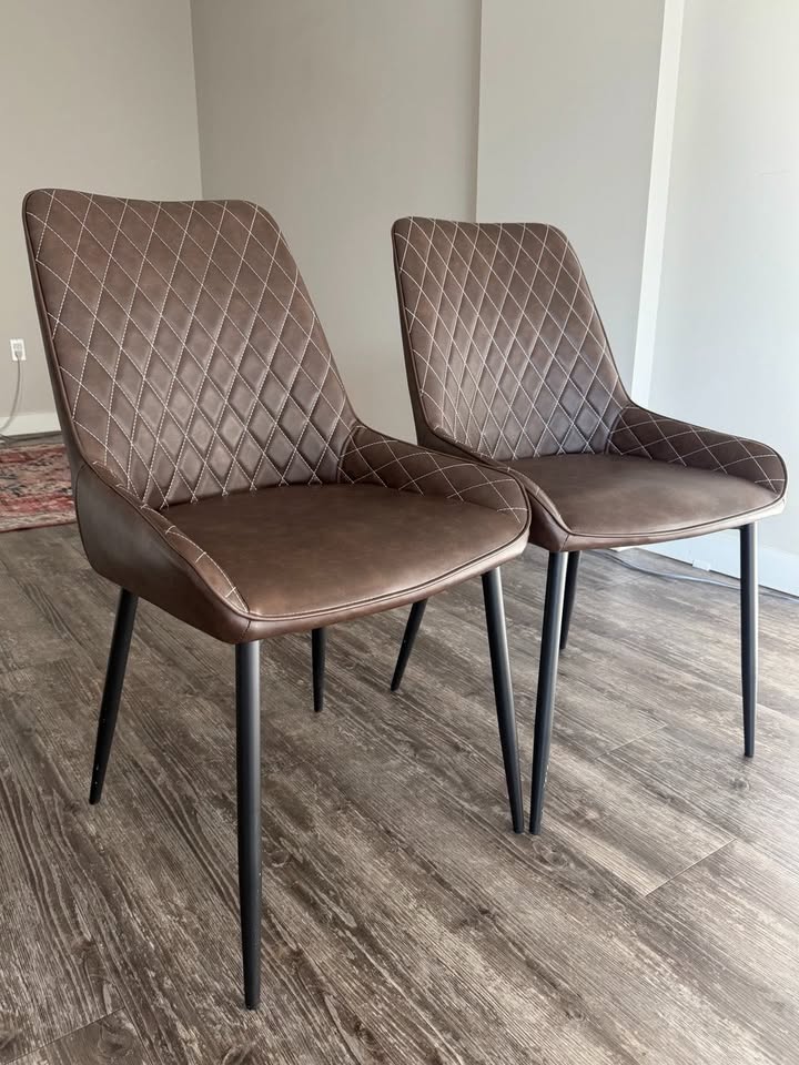 Set of 2 Modern Brown Leather Dining Chairs - $70 for both - photo 2