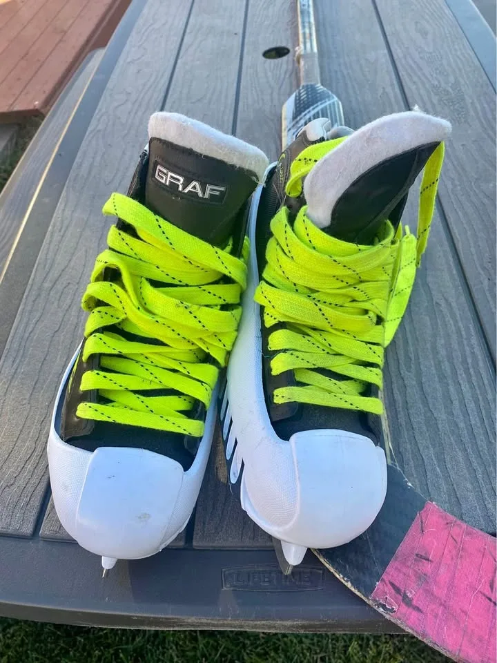 Goalie Skates , chest protector and goalie stick